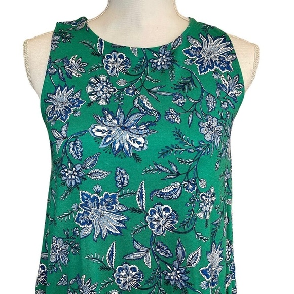 Ann Taylor LOFT Green White and Blue Floral Sleeveless Casual Swing Dress. Sz. S - Picture 2 of 10